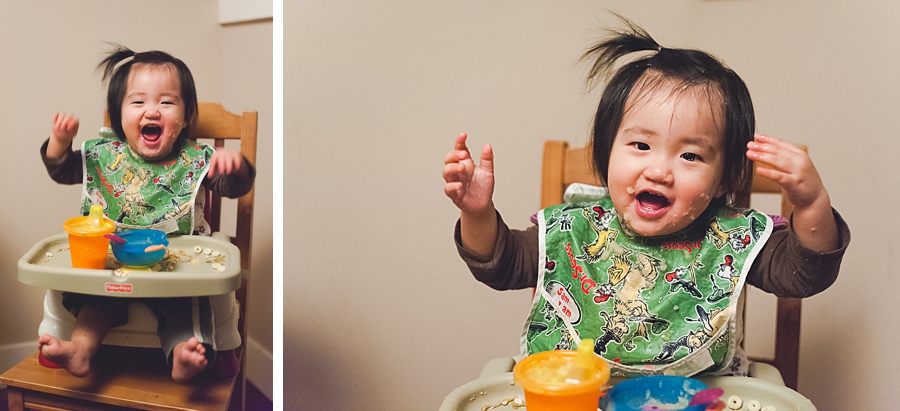 Messy baby meal time, Seattle baby photographer