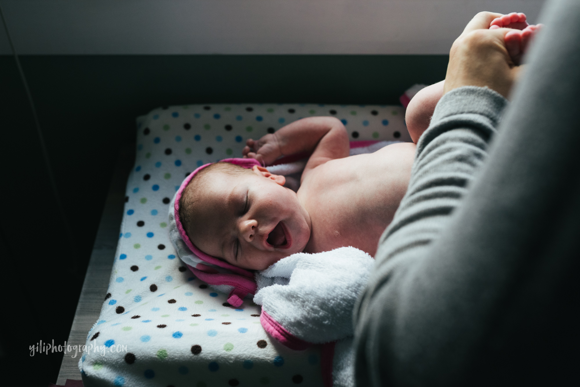 seattle newborn baby girl yawning