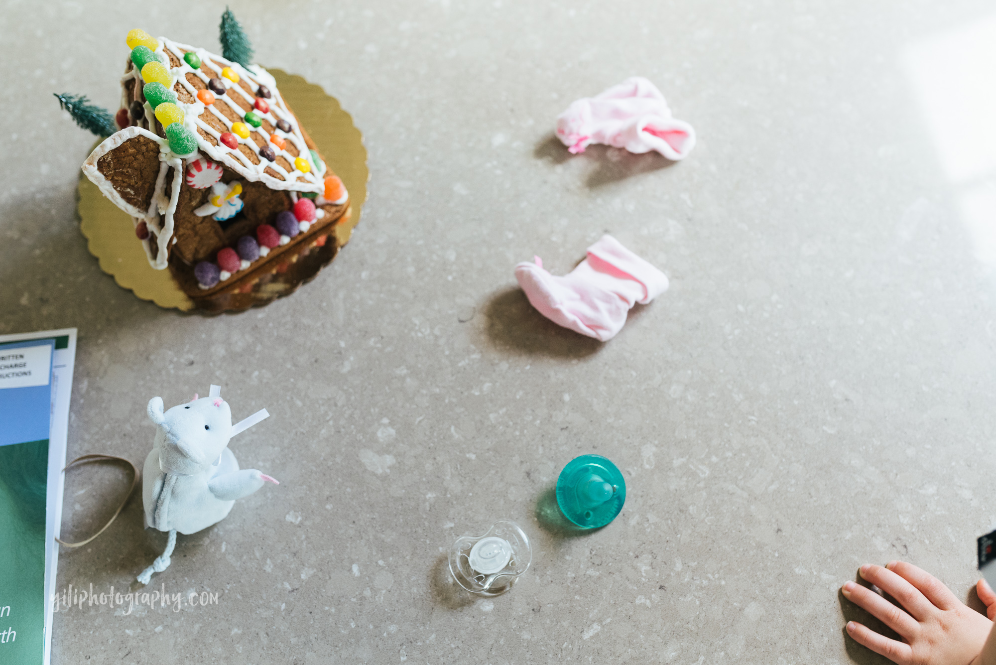 seattle kitchen table with gingerbread baby socks pacifiers