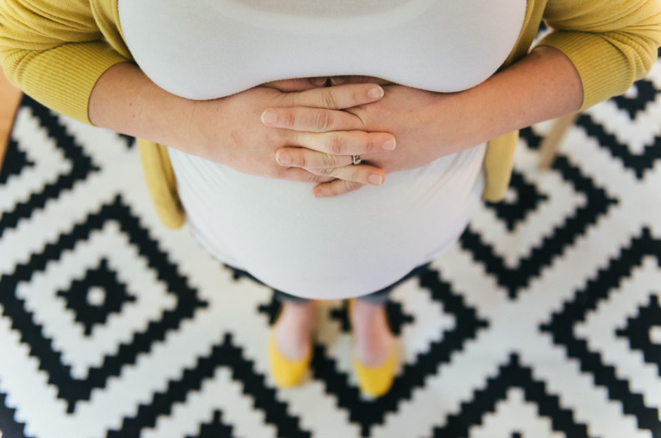 maternity photo of belly from up above