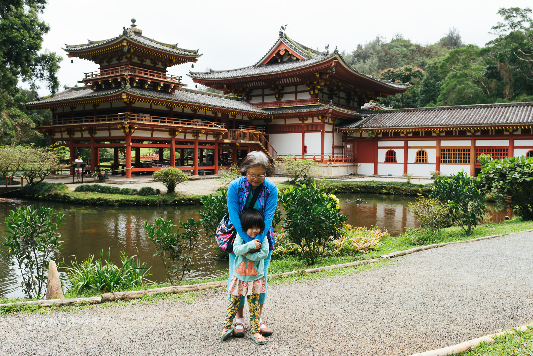 grandma and granddaughter at japanese temple