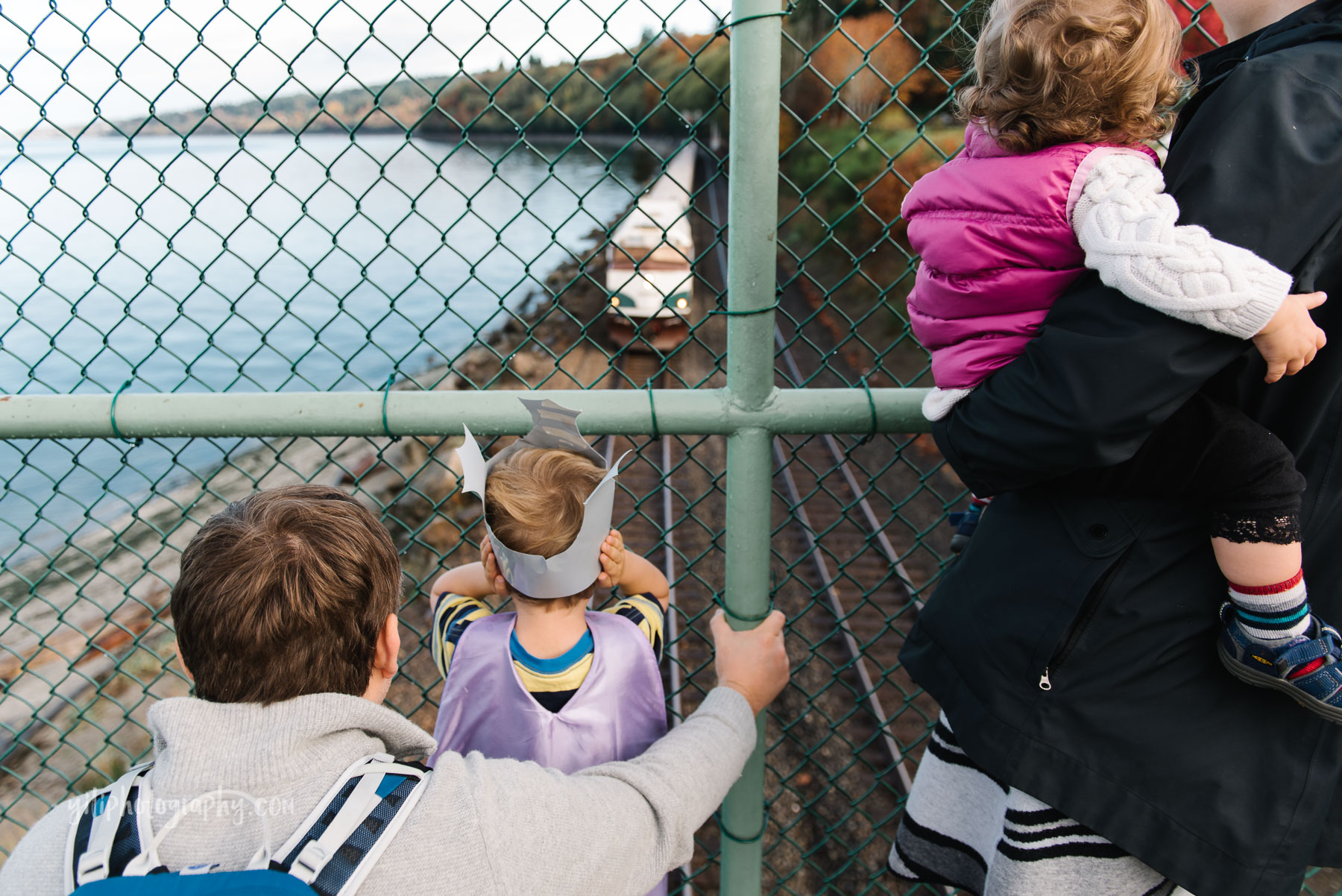 Watching trains from trestle at Carkeek Park Seattle Washington