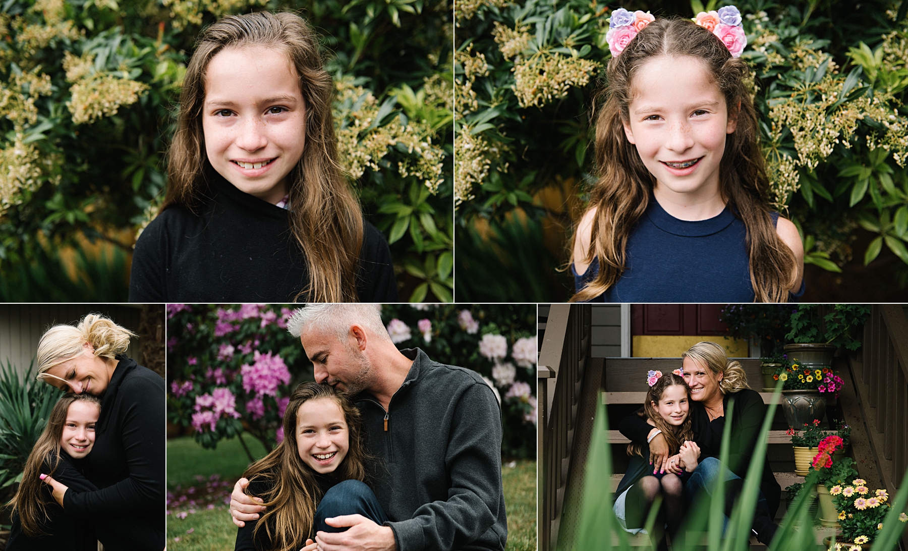 portraits of elementary aged girls and their parents