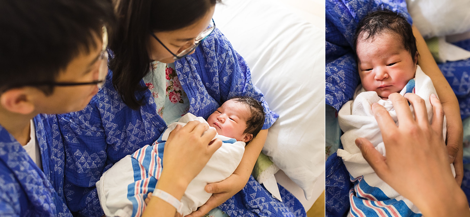 mom and dad holding newborn baby girl in hospital