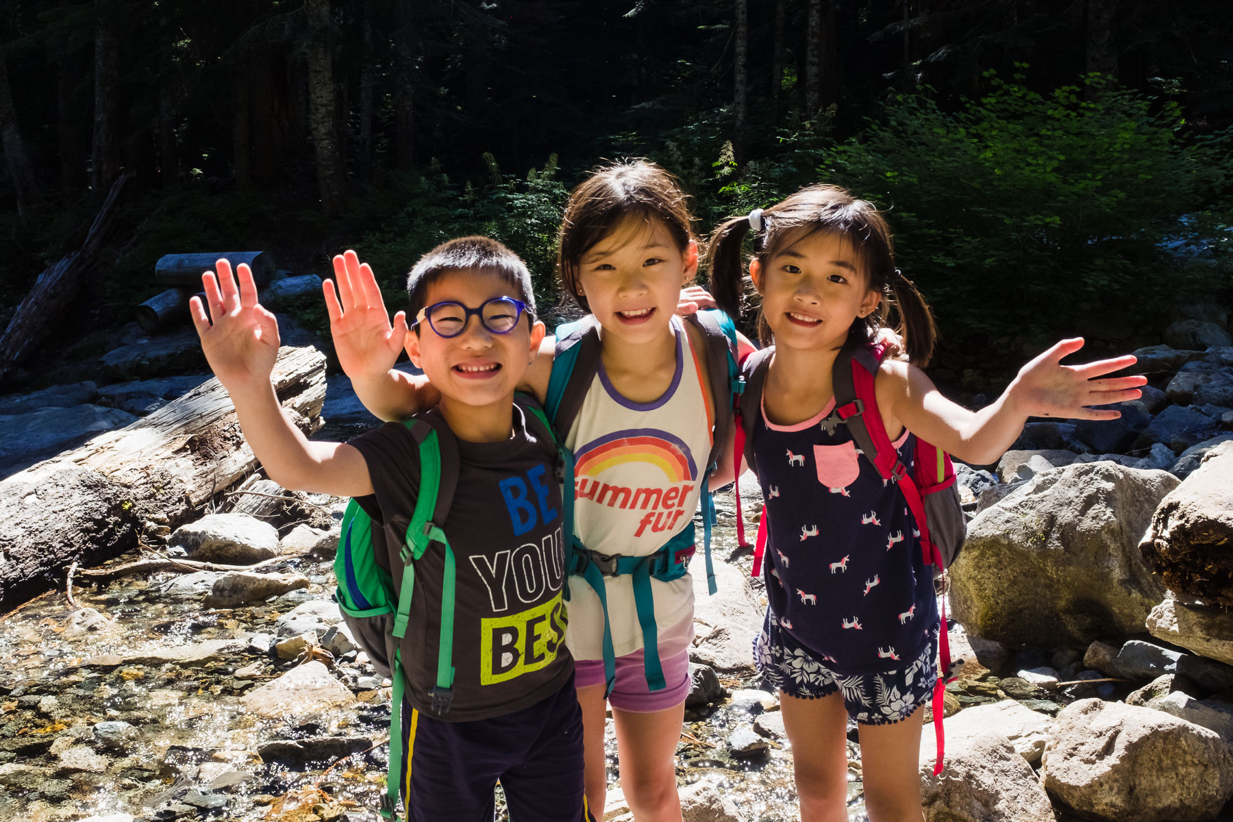 Three Asian kids at Denny Creek waterslides