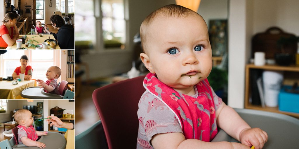 family with baby eating at home