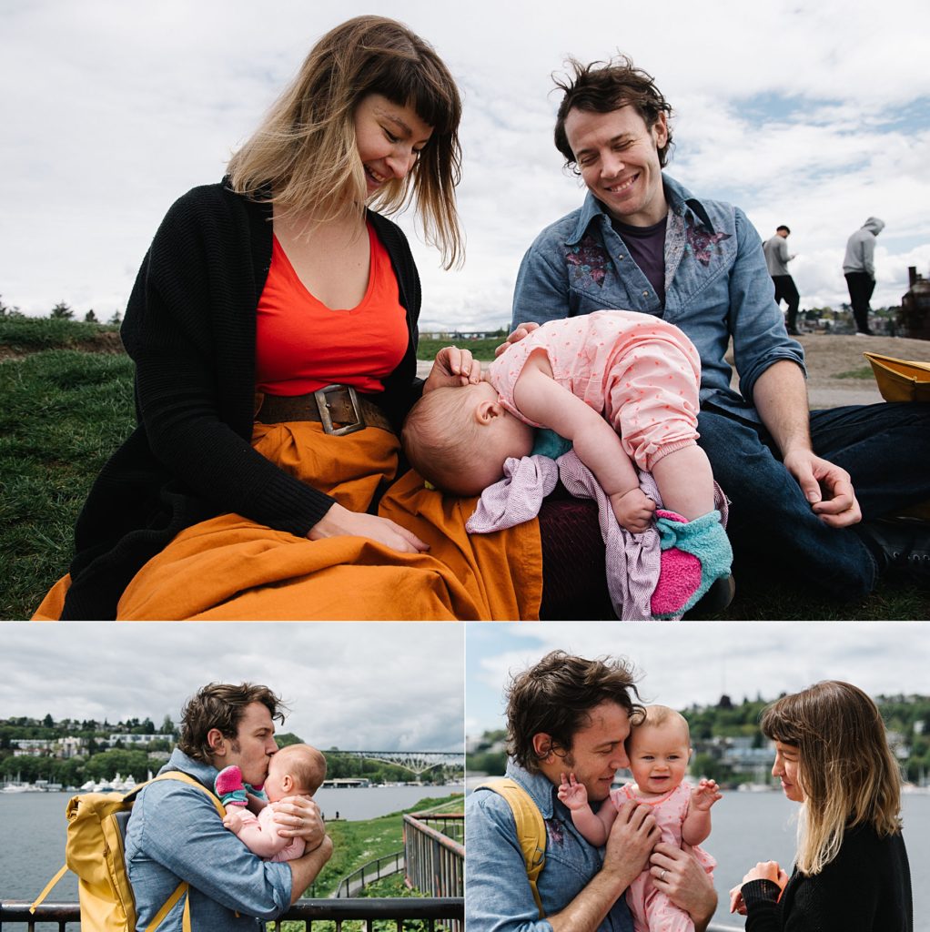baby falling asleep with parents at Gas Works park