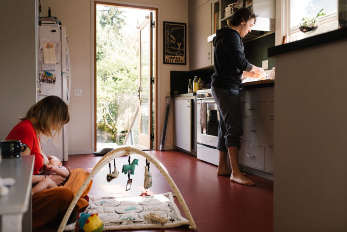 family in kitchen at home