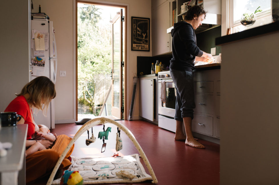 family in kitchen at home