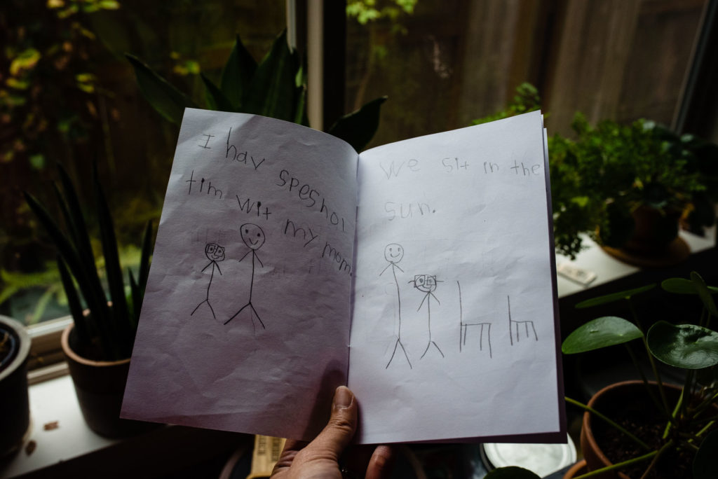 homemade book with child's handwriting