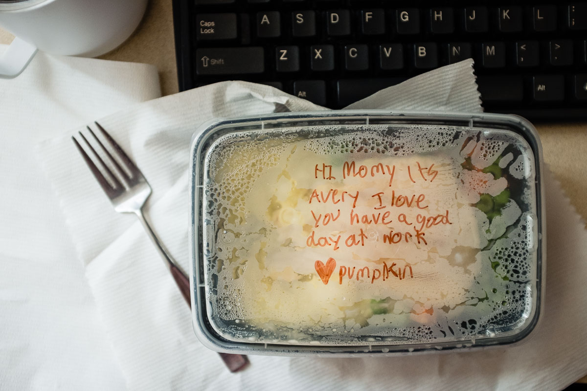 love note on takeout lunch container