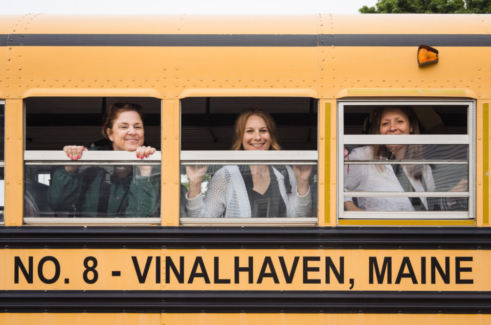 women on vinalhaven school bus